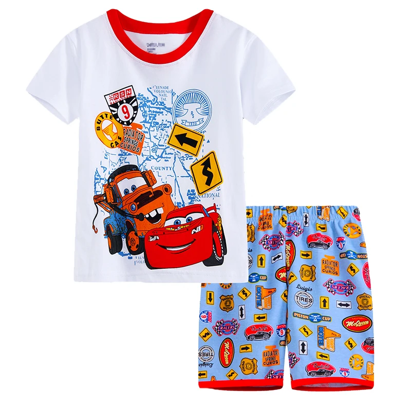 Summer Boys Girls Pajamas Sets Cars Cartoon Cotton Children Boy Girl Sleepwear Nightwear Kids Lightning Mcqueen Pyjamas Suit