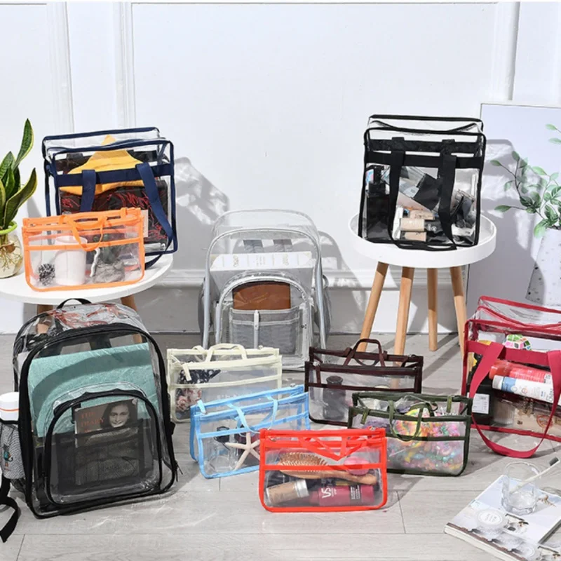 PVC Waterproof Transparent School Bag See Through Backpacks Large Capacity Backpack Travel Camping Backpack