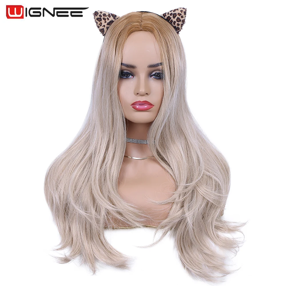 

Wignee Long Wavy Ombre Brown Grey Synthetic Wigs for Women Natural Middle Part Cosplay Party Lolita Hair Wigs Full Machine Wig