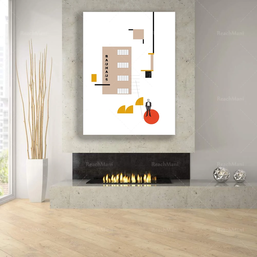 Collage inspired by the work of Walter Gropius. Bauhaus. Modern architecture. Scandinavian style. Gift for architect