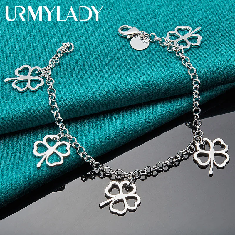 

URMYLADY 925 Sterling Silver Four Leaf Clover Pendant Bracelet For Women Wedding Party Fashion Charm Jewelry