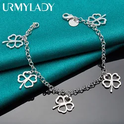 URMYLADY 925 Sterling Silver Four Leaf Clover Pendant Bracelet For Women Wedding Party Fashion Charm Jewelry