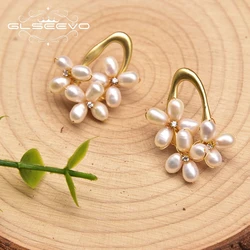 GLSEEVO Natural Freshwater Pearl S925 Sterling Silver Targeted Flower Earrings Ladies Wedding Birthday Party Jewelry GE1047