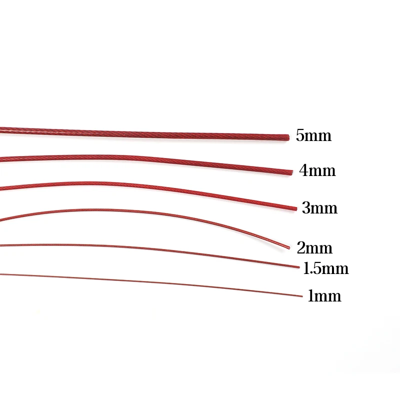 50/100M GREEN/RED/Black/Transparent Color PVC Plastic Coated Stainless Steel 304 Wire Rope Cable 1MM-6MM Diameter After Coating