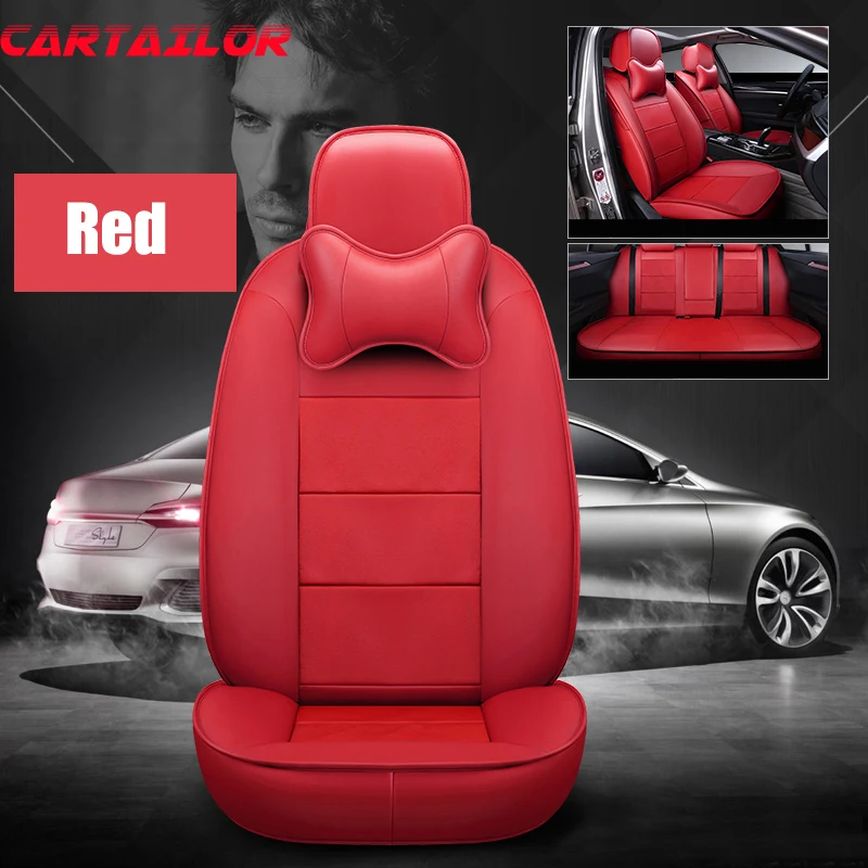 

CARTAILOR Cowhide Leather Seat Covers Cars Styling for Jeep Patriot Car Seat Cover Set Front & Rear Seats Supports Protector Red