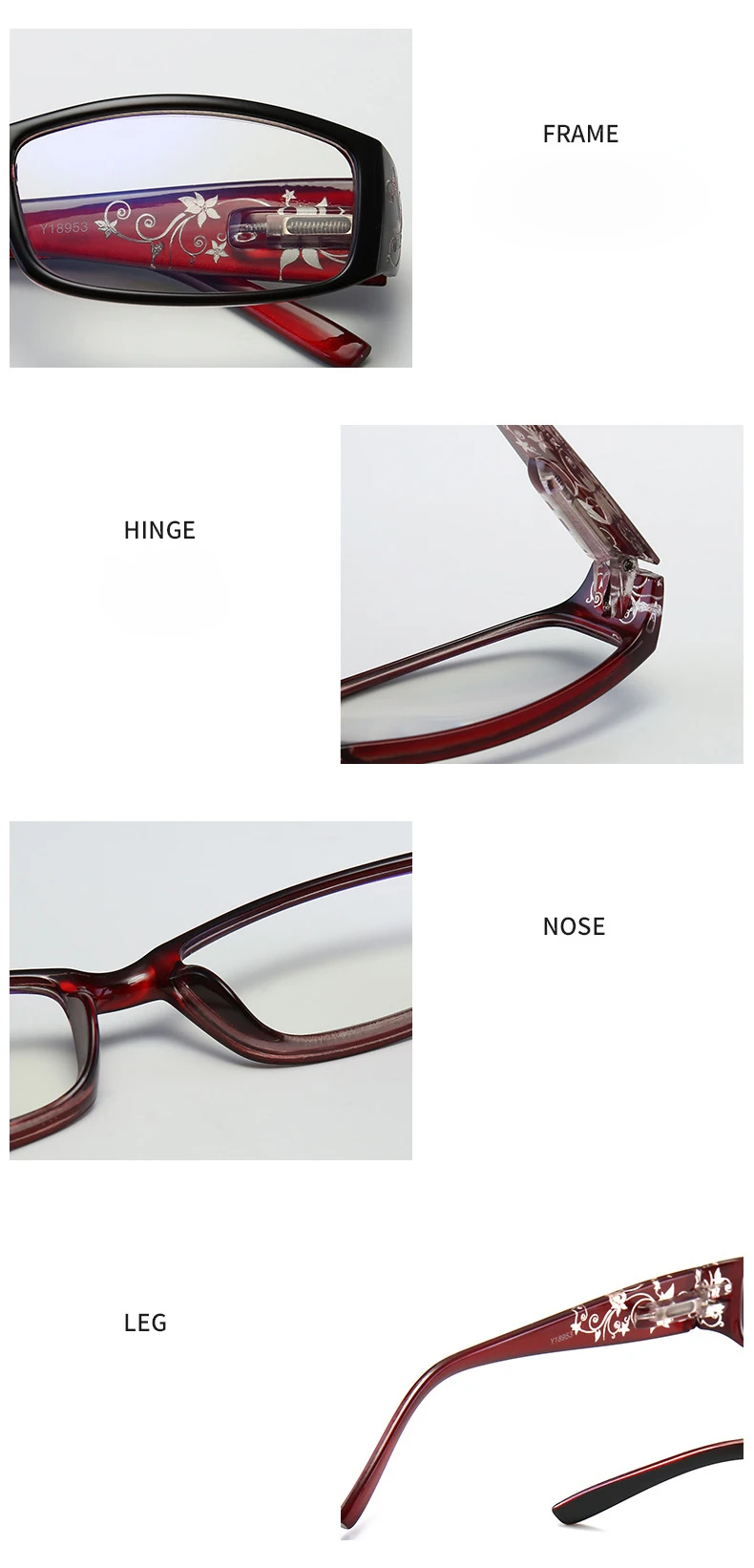 Classic Spring Hinge Anti Blue Light Reading Glasses Men Women Small Rectangle Presbyopic Glasses Floral Wide Leg Comfortable