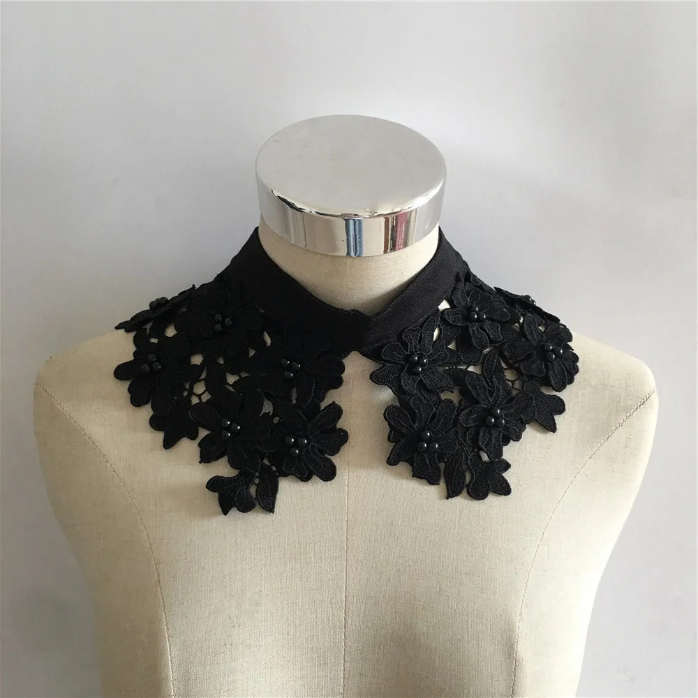 Black and white lace false collar button decoration ABS pearl applique embroidery DIY clothing accessories 1 piece for sale