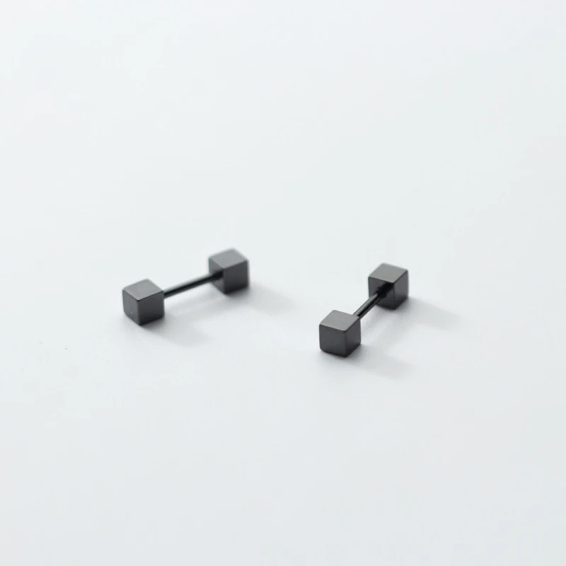 

MIQIAO Tiny Stud Earrings Uncommonly For Men Women 925 Sterling Silver Screw-Back Black Cube Female New On The Ears Gift Funny