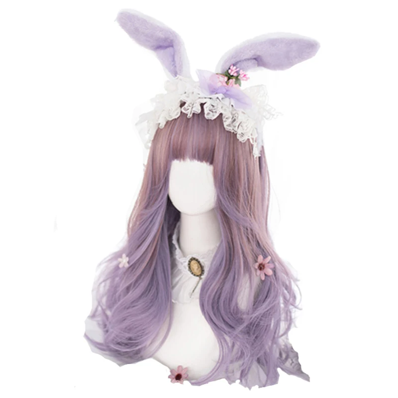 L-correo electrónico peluca larga onda suelta degradada púrpura Lolita pelucas Praty Daily Cosplay peluca flequillo resistente al calor cabello