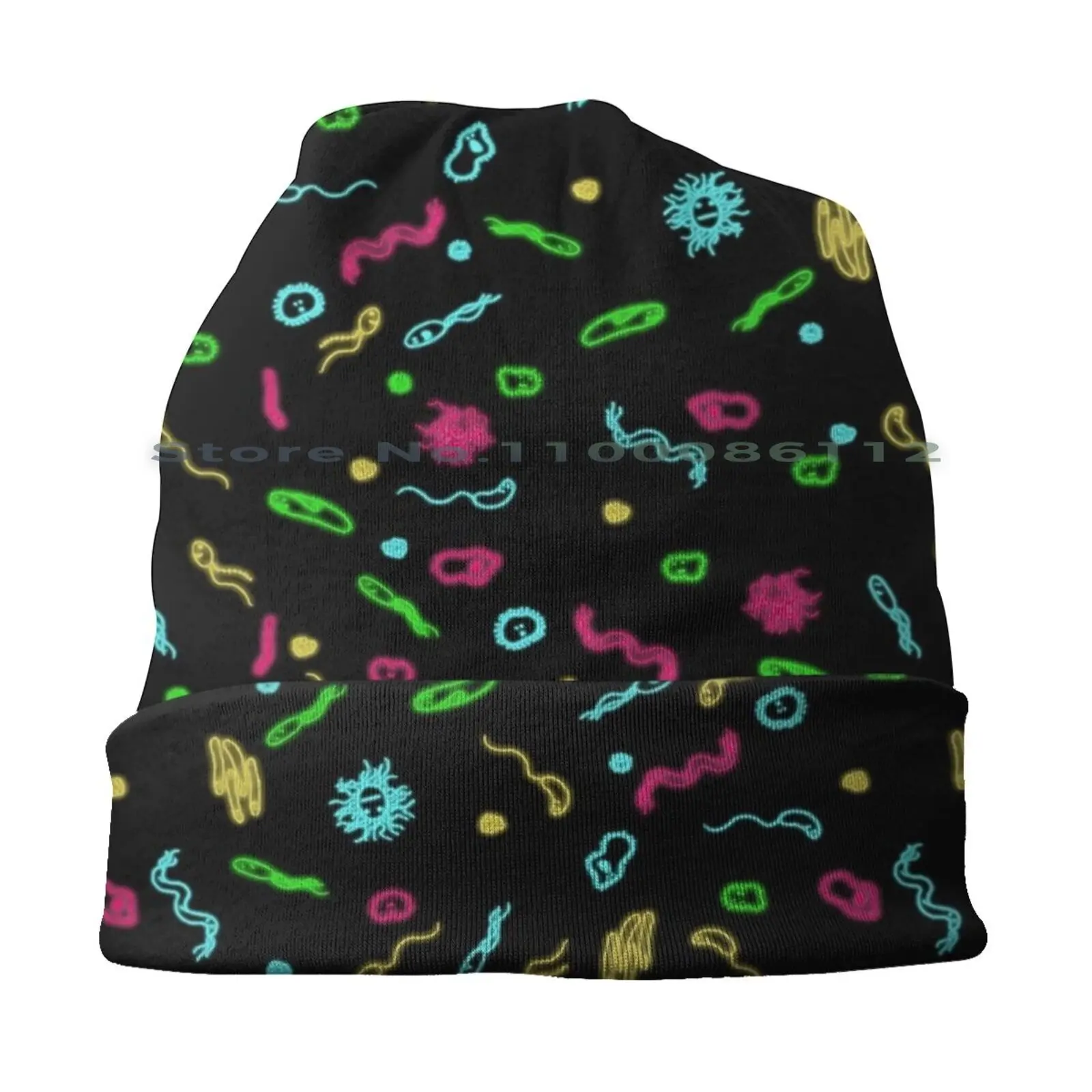 Fluorescent Microbes Beanies Knit Hat Sciart Science Microbiology Microbe Bacteria Paramecium Yeast Fluorescent Cartoon