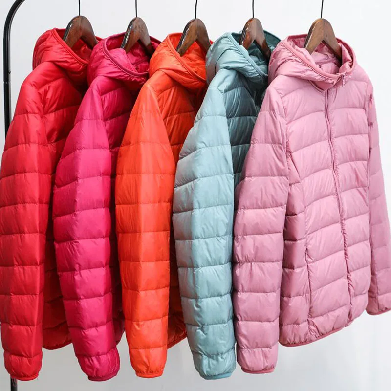 Autumn Winter Women Ultralight Thin Down Jacket White Duck Down Hooded Jackets Female Warm Coat Down Parka Portable Outwear