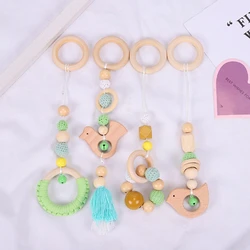 4 Pcs/Set Baby Gym Frame Stroller Hanging Pendants Wooden Ring Teether Infant Molar Teething Nursing Rattle Toys Gifts