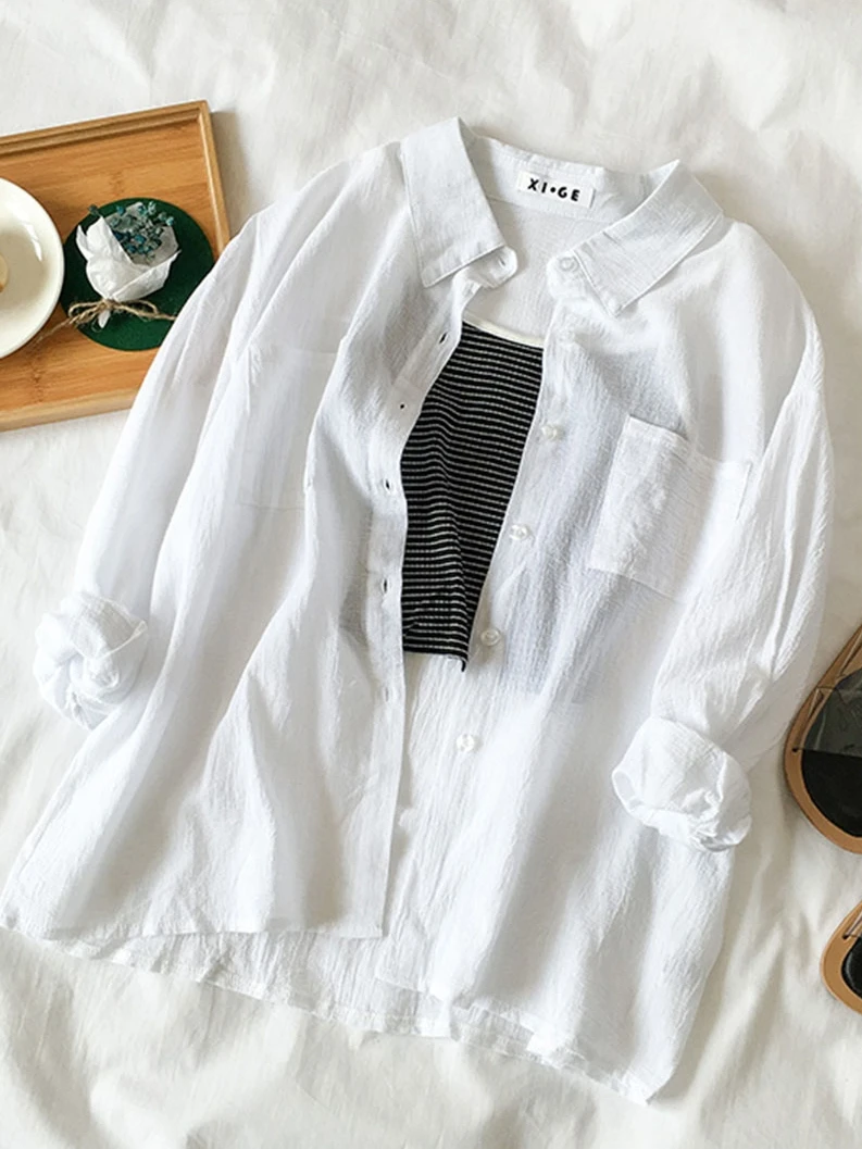 2021 new Hot selling women tops korean fashion long sleeve blouse casual ladies work button up shirt female white blouse Vy6031