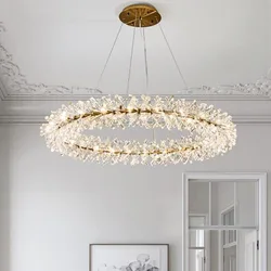 Nordic Led Crystal Chandelier for Living Room Crystal Round Pendant Chandelier Lighting Adjustable Luxury Indoor Lights