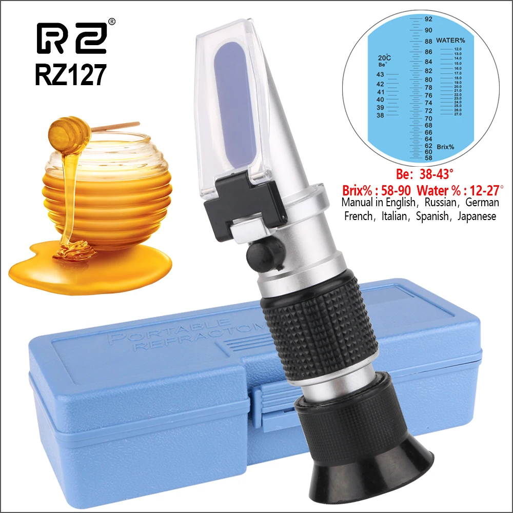 RZ Honey Meter Refractometer Sugar Beekeep Tester 0%-90% Honey Auto Refractometer Digital Concentration Brix Refractometer RZ127