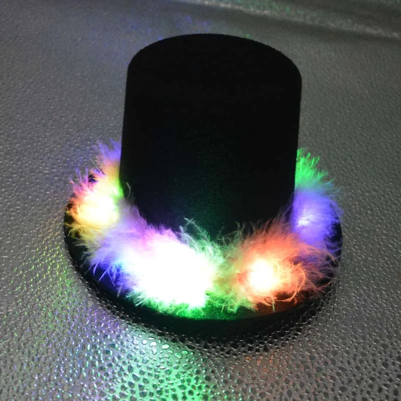 Women Girl Light Up LED Feather Mini Top Hat Hair Clip Flash Glow  Wear  Birthday Costumes      navidad  Halloween