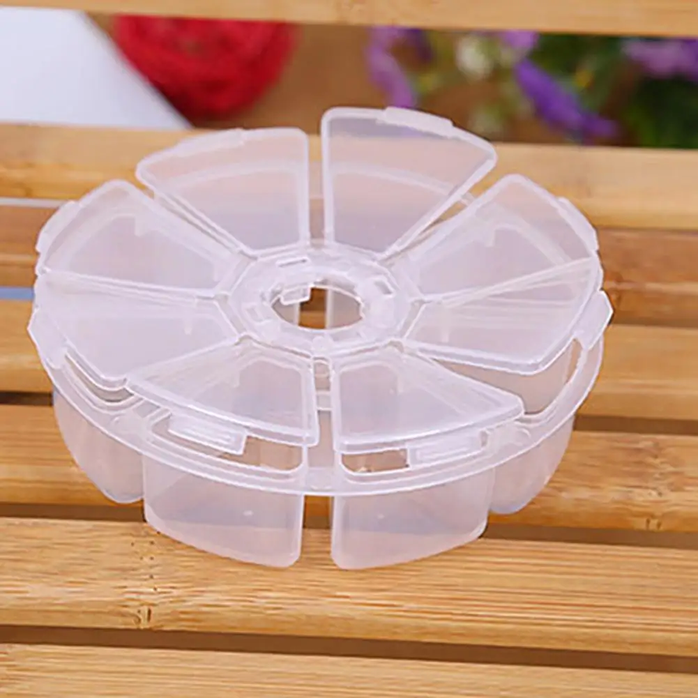 Medicine Box Round Shape Classification Storage 8 Grids Classification Bead Organizer for Traveling Snack Food Storage Container