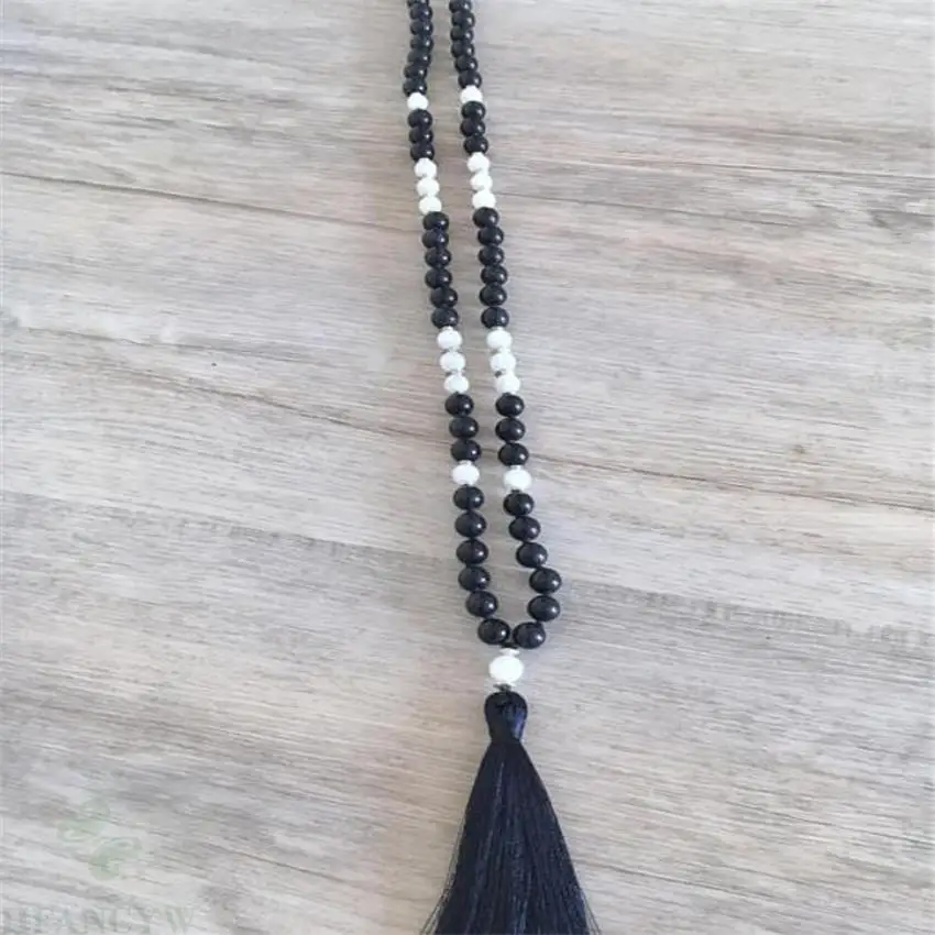 8mm Blue Sandstone Gemstone Mala Tassel necklace 108Bead energy chain Handmade Reiki Buddhist Stress Meditation spirituality Men