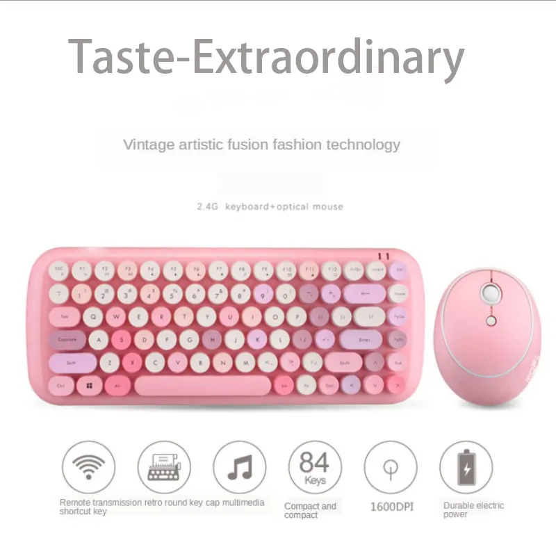 Wireless Keyboard And Mouse Combo Gaming Keyboard Mouse 84 Keys Set Ergonomic Retro Round Keycap Waterproof For PC Gamer