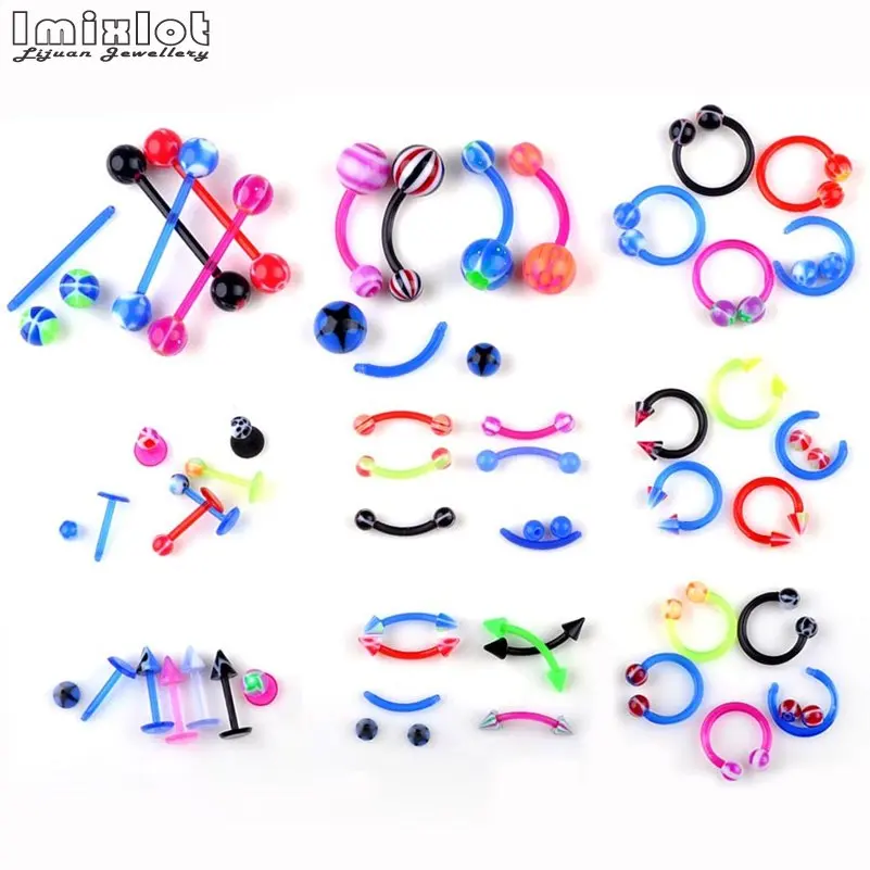 45-105Pcs Stainless Steel Body Piercing Jewelry Mix Style Eyebrow Navel Labret Lip Tongue Nose Ring Tragus Ear Piercing Jewelry