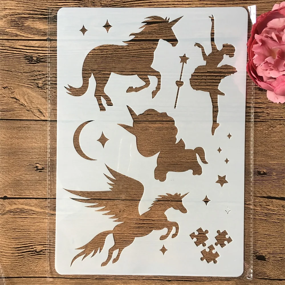 A4 29cm Fairy Dance Girl Unicorn DIY Layering Stencils Wall Painting Scrapbook Coloring Embossing Album Decorative Template