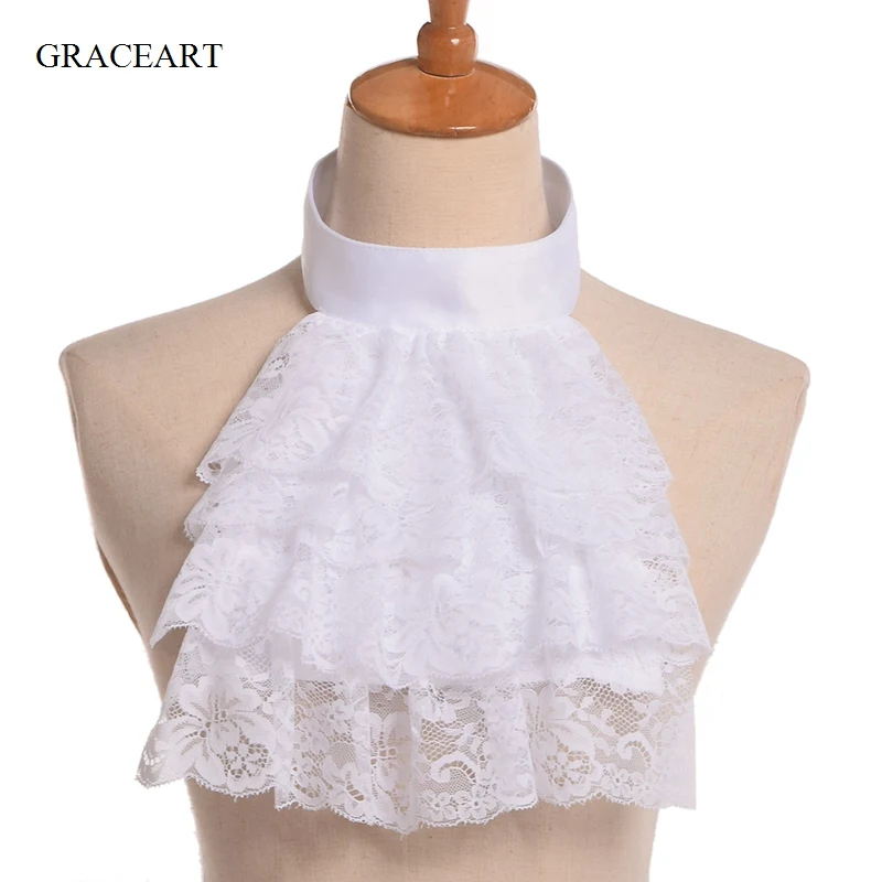 

Victorian Lace Jabot Neck Collar for Women Men Renaissance Detachable Ruffled Collar