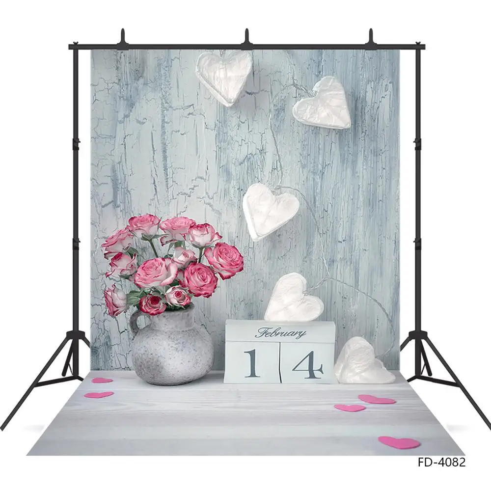Fiori rosa vaso cuori foto sfondo vinile panno sfondo fotografia puntelli per gli amanti san valentino compleanno Photobooth