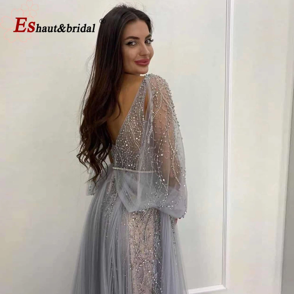 Vestidos de Noche de cristal de lujo para mujer, vestidos de noche con cuello redondo hechos a mano, cuentas alinas, sin espalda, largos, formales, para fiesta de graduación y boda, 2022