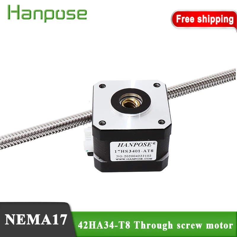 Nema17 stepper motor 42HA34-T8 Through screw motor lead 8mm 100/200/300/400mm 42 motor with screw for CNC milling machine