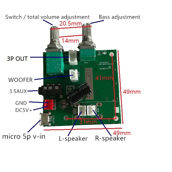 AMPLIFICADOR DE POTENCIA inalámbrico de 5V y 2,1 canales, placa de amplificación PCBA, 5, 2bt, 10w