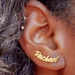 Pendientes con nombre personalizado para mujer, aretes de acero inoxidable con placa de identificación inicial, joyería de Navidad, regalo, 1 par