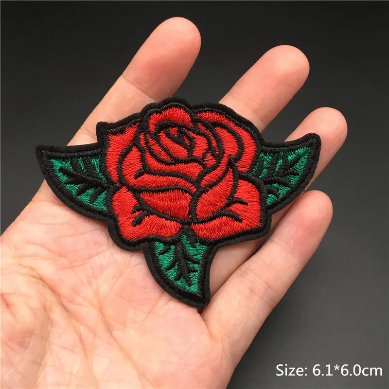 1PCS Rose Size: 6.1x6.0cm Iron on Patch for clothes Embroidery Badge Diy Sewing on Sticker Flower Applique Stripe for Clothing