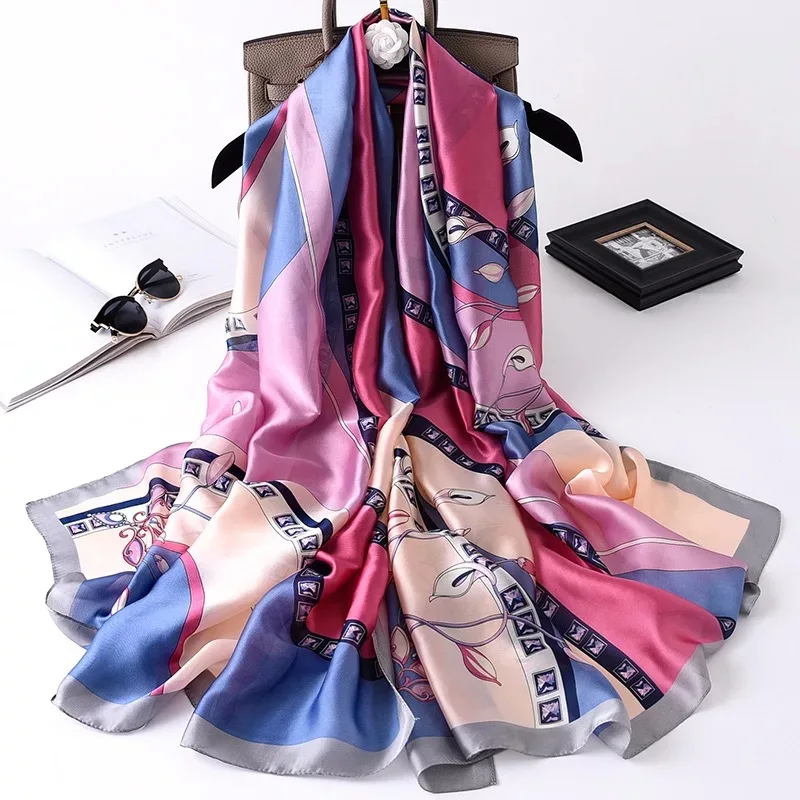 180*90cm Luxury Brand Women Scarf Summer Silk Shawl Lady Wrap Soft Female Beach Sunscreen Bandanna Head Foulard Muffler Pareo