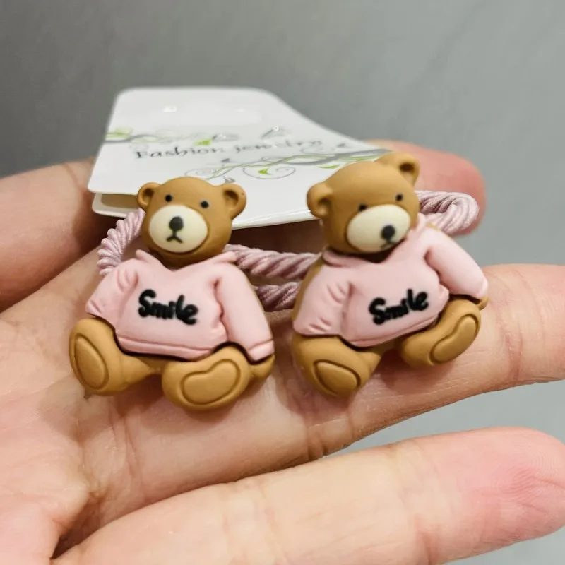 2Pcs/set Animals Bear Hair Accessories Children Rubber Bands Scrunchies Elastic Hair Bands Girls Headband Decorations Kids Ties