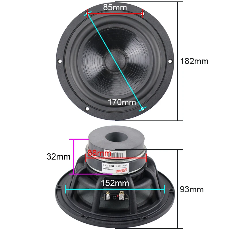 GHXAMP 6.5 Inch Midrange Bass Speaker Woofer 6ohm Long Stroke HIFI Audience-grade Bass Speakers Cast Aluminum Frame 40-80W 1pcs