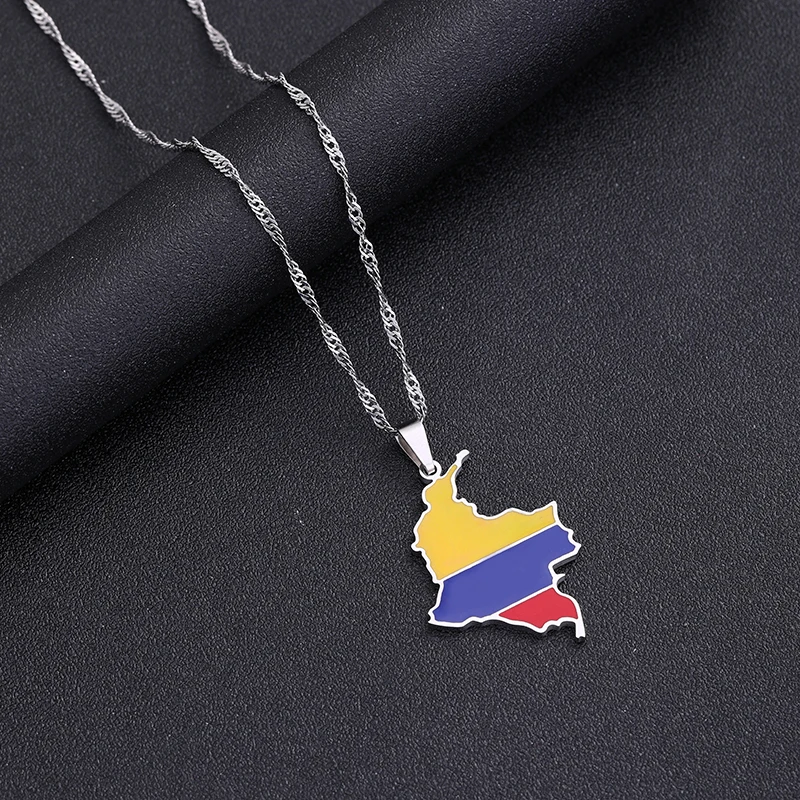 Fashion Colombian Map Flag Pendant Stainless Steel  Necklaces Women Girls Silver Color/Gold Color Colombia Birthday Jewelry