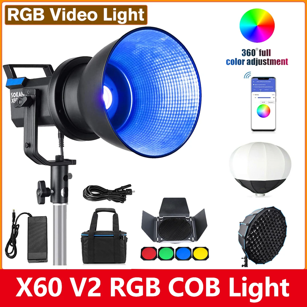 

Sokani X60 RGB LED Video Light 5600K Daylight COB Light Flash Strobe Light for Outdoor Photography/Studio/Video Recording