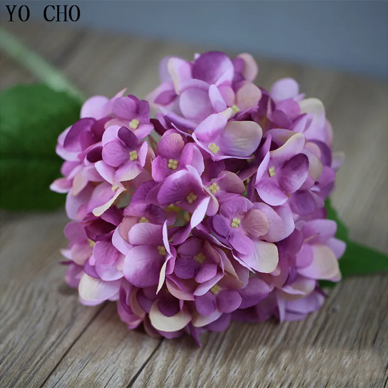 YO CHO Fake Hydrangea Flower DIY Wedding Bouquet Artificial Silk Hydrangea Flower Arrangement Home Party Wedding Table Decor