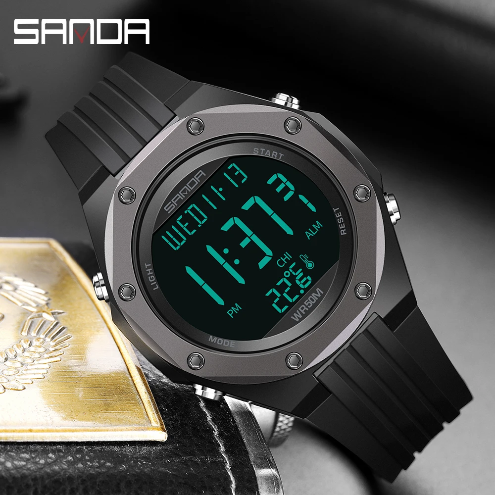 Military Men\'s Watches Body Temperature Monitor 50M Waterproof Sports Watch LED Electronic Wristwatches