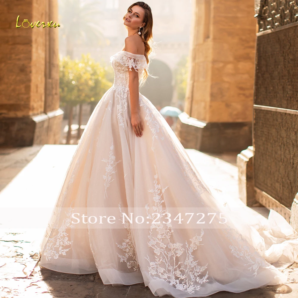 Loverxu A-Line vestidos De Novia elegantes Sweetheart fuera del hombro Vestido De Novia Apliques De encaje hecho a medida bata De Mariee