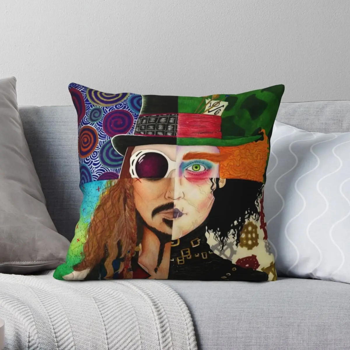 Johnny Depp Character Collage Square Pillowcase Polyester Linen Velvet Printed Zip Decorative Home Cushion Cover