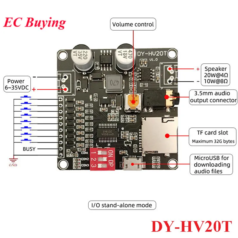 Voice Playback Module DY-SV17F DY-SV5W DY-SV8F DY-HV20T DY-HV8F DY-SV19R SV20F F5WL MP3 Player UART I/O Trigger Amplifier Board