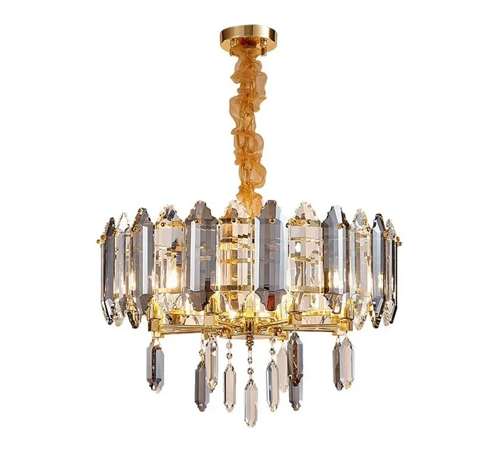 Luxury Crystal Chandelier For Living Room Bedroom Round Dining Room Light Fixtures Clear/Smoke Gray Crystals Hanging Lamp