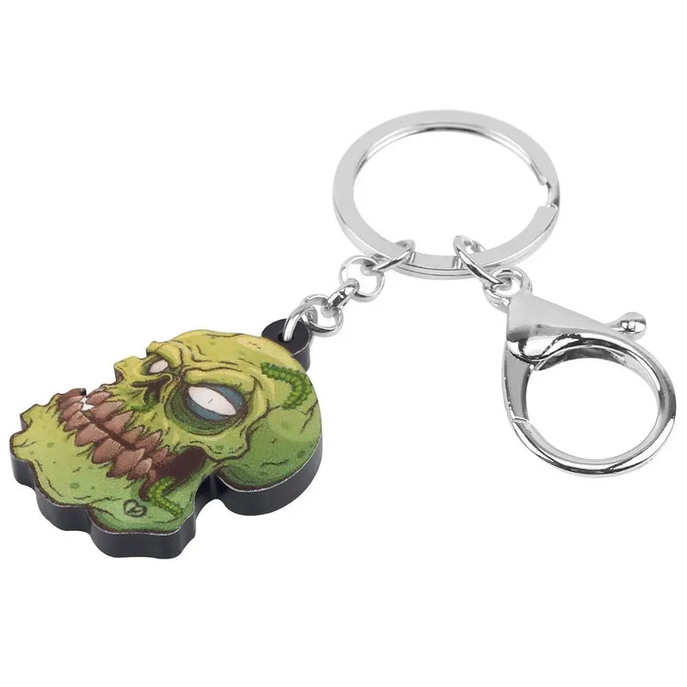 WEVENI Acrylic Halloween Evil Zombie Keychains Realistic Big Wristlet Key Chain Jewelry For Women Kids Men Trendy Gift Trinket