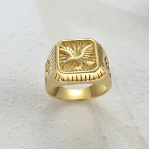Weißkopfseeadler Signet Ring Gold Edelstahl für Männer, Vogelstempelringe, Hawk Band Schmuck 6 Hauptverkauf Gold Passaro - №1