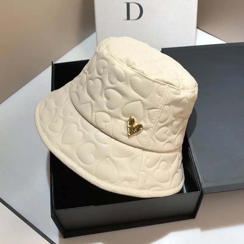 

Winter Bucket Hats For Women Autumn Caring Fisherman Hat Elegant Ladies PU Leather Caps Fashion Sun Hat Simplicity Casual Cap