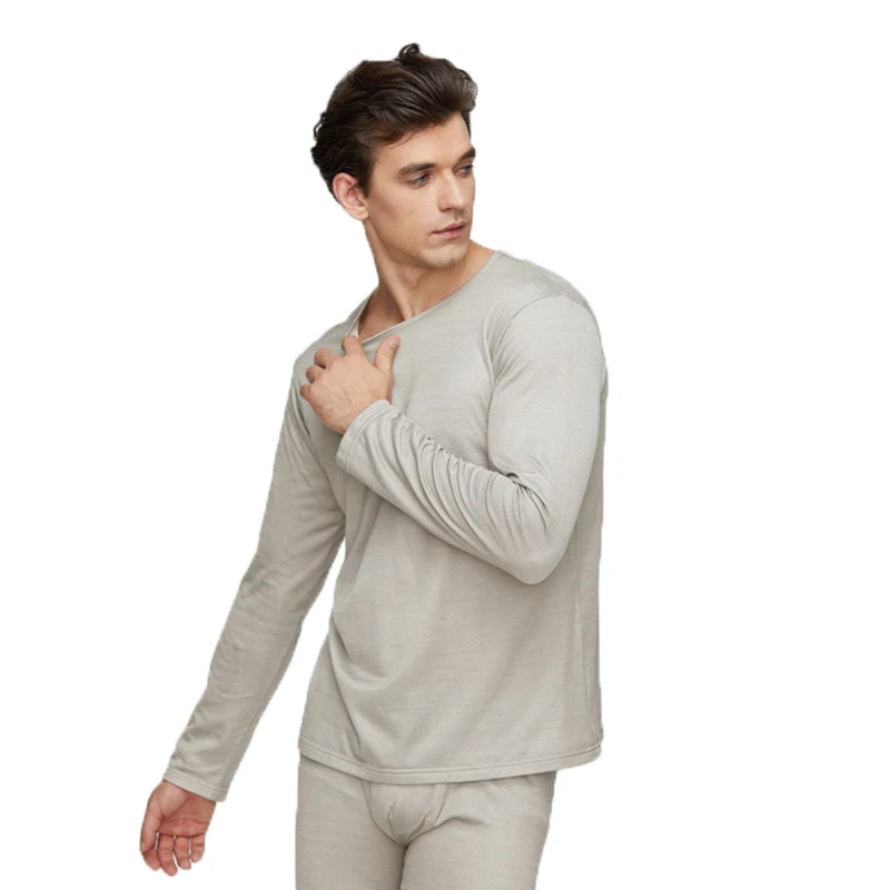 Military Silver Fiber Stretchy Shirt with Sleeve EMF Blocking Faraday Fabric Underwear Anti-radiation Antibacterial Long Johns