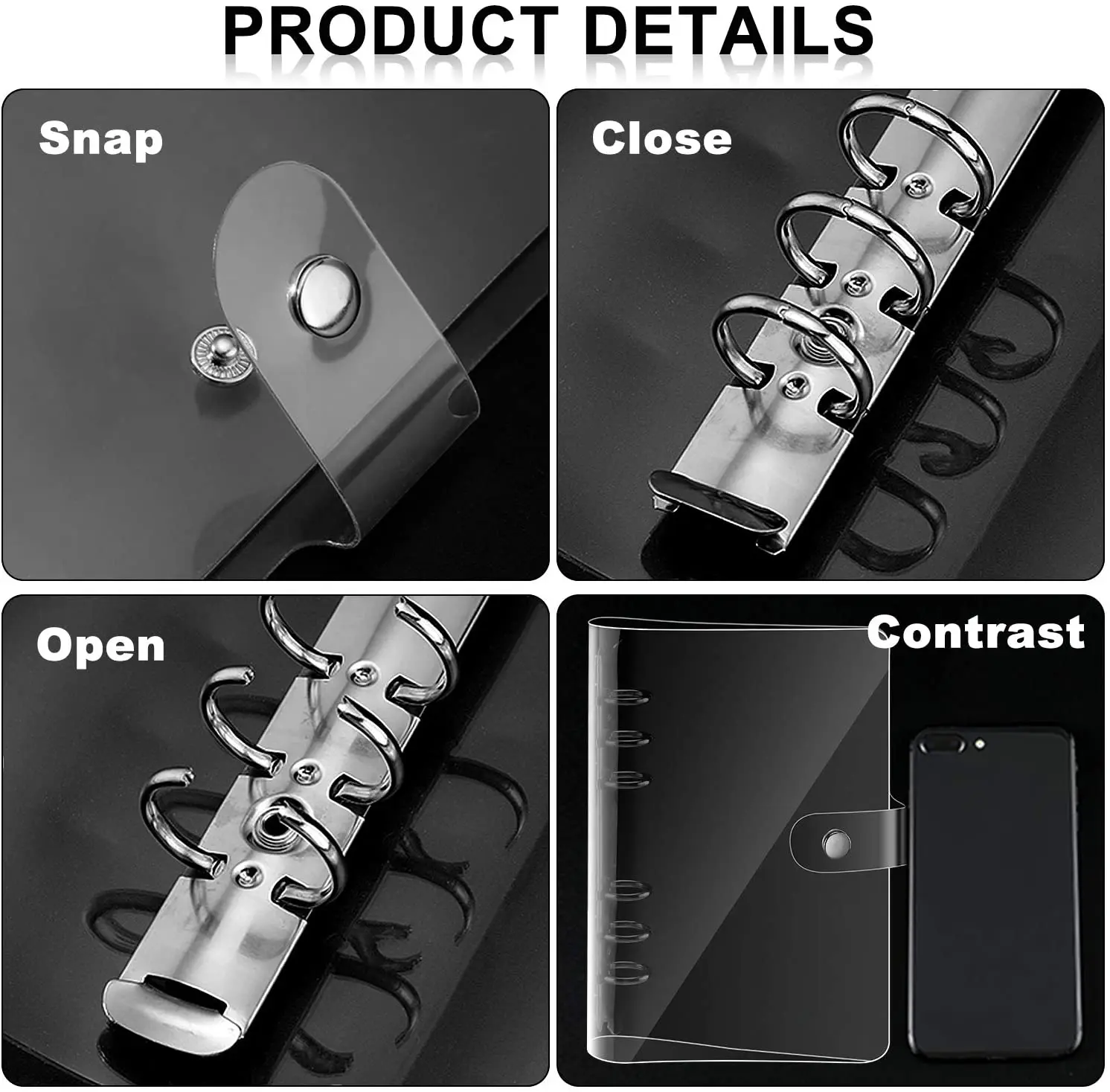 2 Pieces A6 Transparent Soft PVC Binder Cover, Snap Button Closure Folder Notebook Round Ring Clear Binder Cover Protector