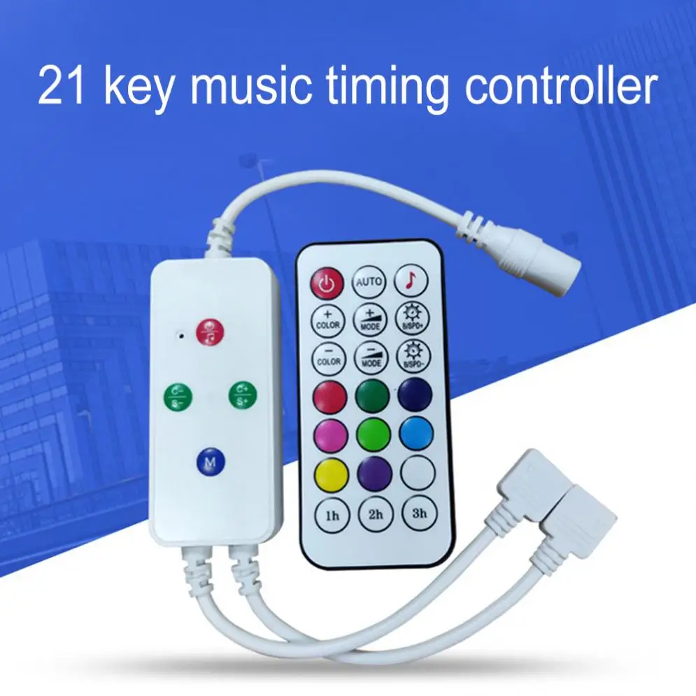The 21Key RF LED Music Timing Controller 4 Buttons 2 Port RGB Controller for LED Strip Light