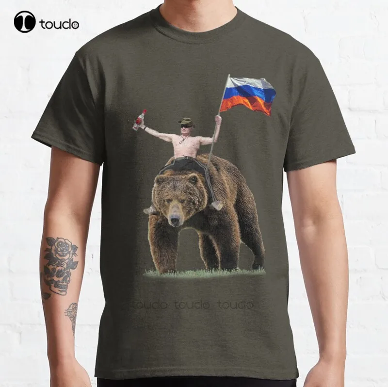 New Putin Vodka Bear Tracksuit Hardbass Classic T-Shirt Cotton Men Tee Shirt